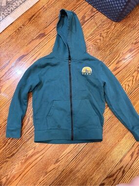Kids 7/XL Vans Teal Green Zip Hoodie with Yellow Chest Logo